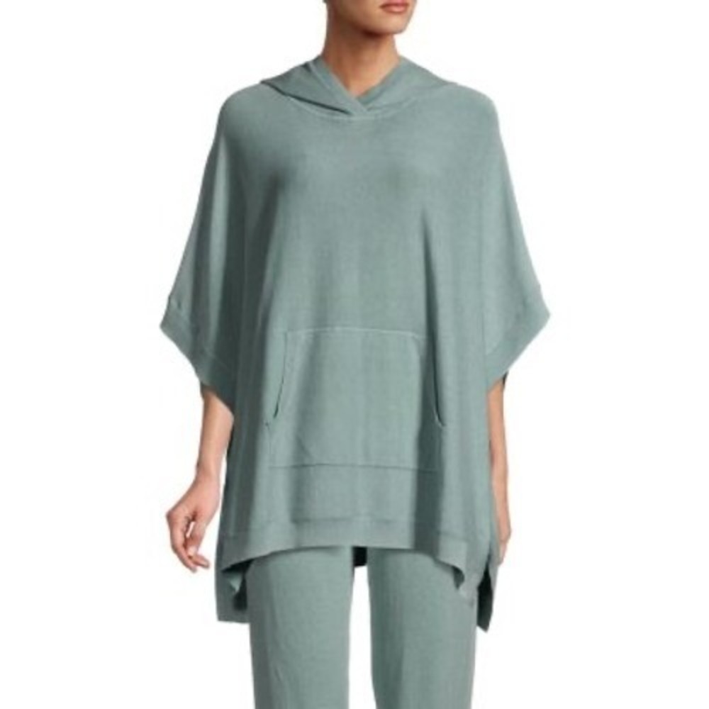 New Barefoot Dreams Sunbleached Washed Denim Sweatshirt Poncho One Size $128